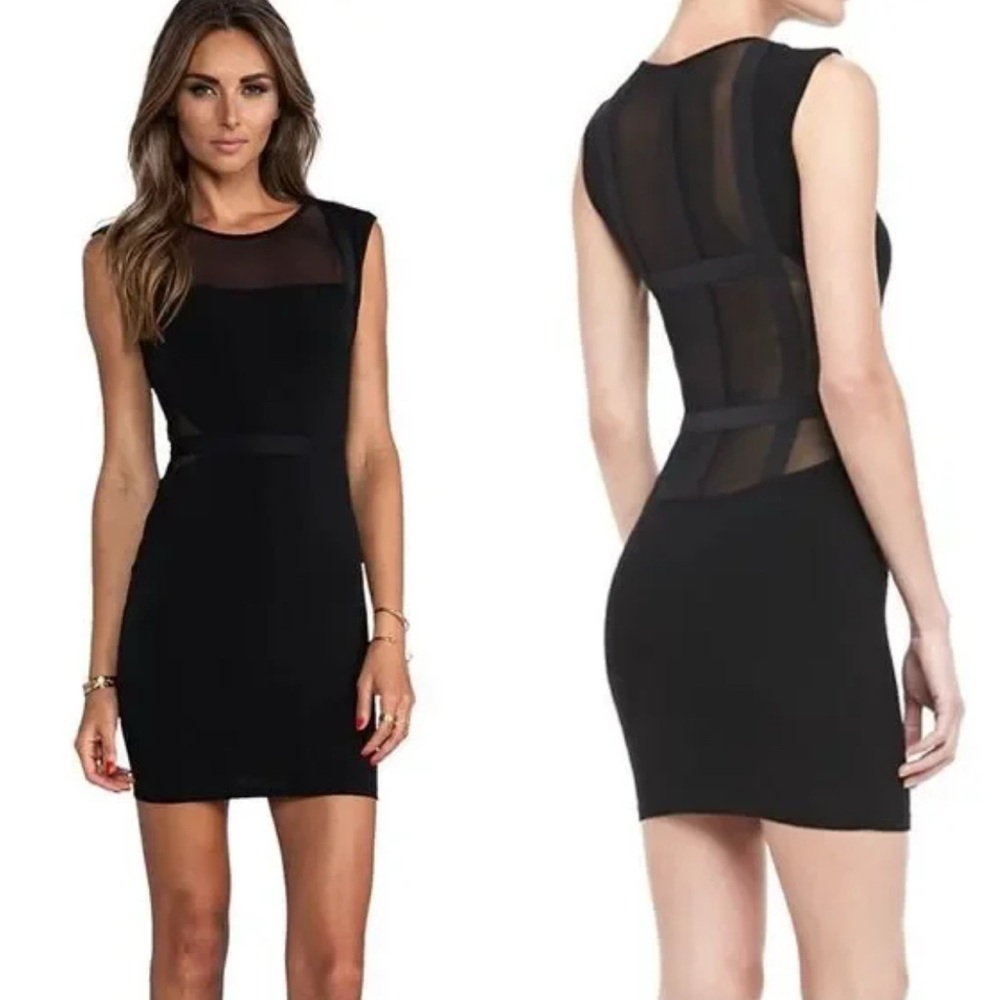 Elizabeth and James Black Mesh Trimmed Bodycon Mini Dress